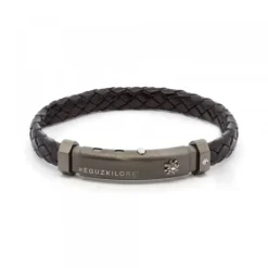 Pulsera Cuero Trenzado Negro y Brillante*Eguzkilore Outlet