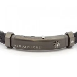 Pulsera Cuero Trenzado Negro y Brillante*Eguzkilore Outlet