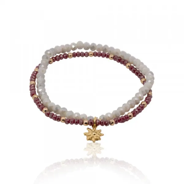 Pulsera Elástica Doble Burdeos y Marfil con*Eguzkilore Clearance