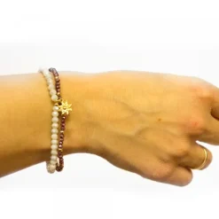 Pulsera Elástica Doble Burdeos y Marfil con*Eguzkilore Clearance