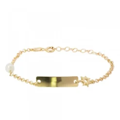 Pulsera Identidad de Plata Dorada rectangular y Perla Personalizable*Eguzkilore Best