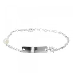 Pulsera Identidad de Plata rectangular y Perla Personalizable*Eguzkilore New
