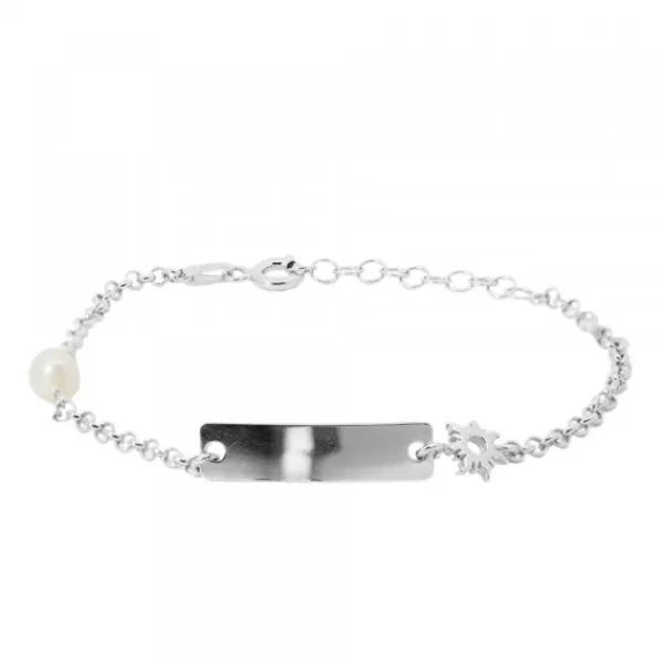 Pulsera Identidad de Plata rectangular y Perla Personalizable*Eguzkilore New