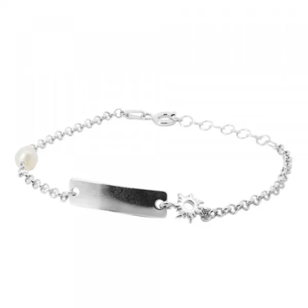 Pulsera Identidad de Plata rectangular y Perla Personalizable*Eguzkilore New