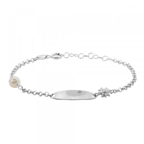 Pulsera Identidad Ovalada de Plata y Perla Personalizable*Eguzkilore