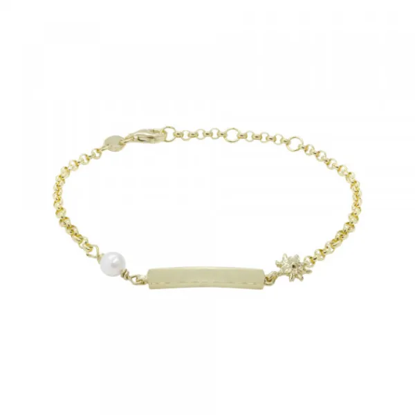 Pulsera Identidad Plata Dorada y Perla Eguzkitxiki*Eguzkilore Online