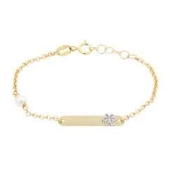 Pulsera Infantil Chapa Oro y Perla Personalizable*Eguzkilore Clearance