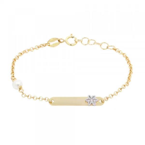 Pulsera Infantil Chapa Oro y Perla Personalizable*Eguzkilore Clearance