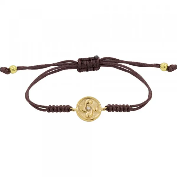 Pulsera Lauburu Redondo Plata Dorada y Circonita Marrón*Eguzkilore Discount