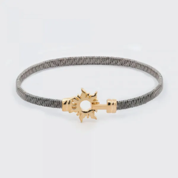 Pulsera Mountain Rígida Acero Negro y Plata Dorada*Eguzkilore Hot