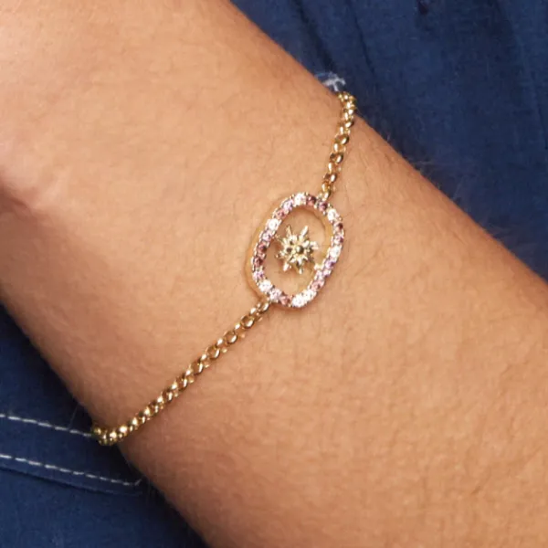 Pulsera Muka Macramé Plata Dorada y Circonitas Marrones*Eguzkilore Sale