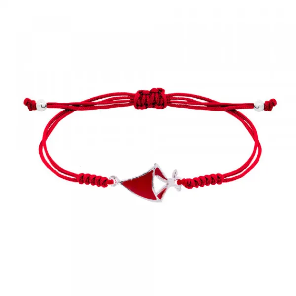 Pulsera Pañuelo San Fermín Plata con Hilo Rojo Nudos*Eguzkilore