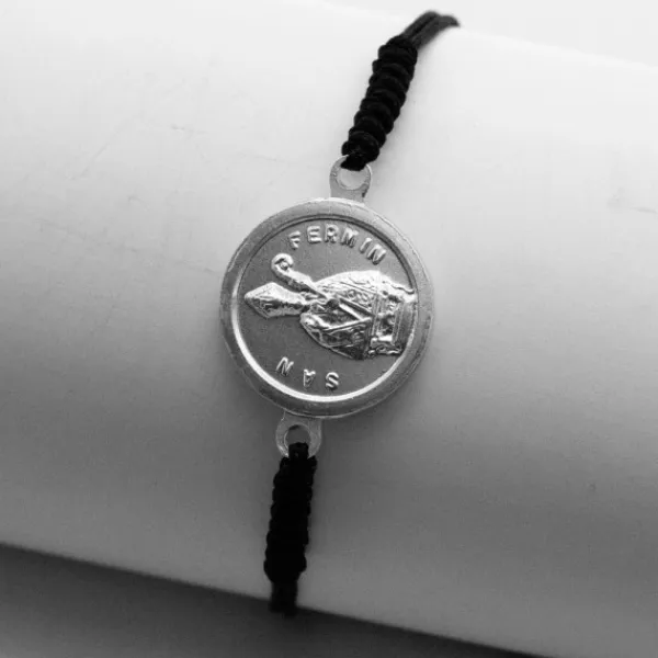 Pulsera Redonda San Fermín de Plata con Hilo Negro Personalizable*Eguzkilore Clearance