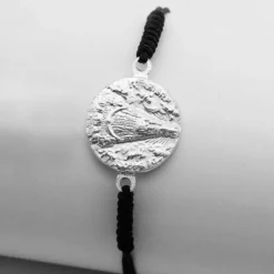 Pulsera Redonda Virgen de Begoña de Plata con Hilo Negro Personalizable*Eguzkilore Outlet