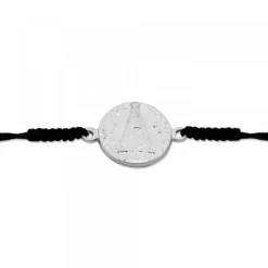 Pulsera Redonda Virgen de Begoña de Plata con Hilo Negro Personalizable*Eguzkilore Outlet