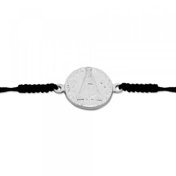 Pulsera Redonda Virgen de Begoña de Plata con Hilo Negro Personalizable*Eguzkilore Outlet