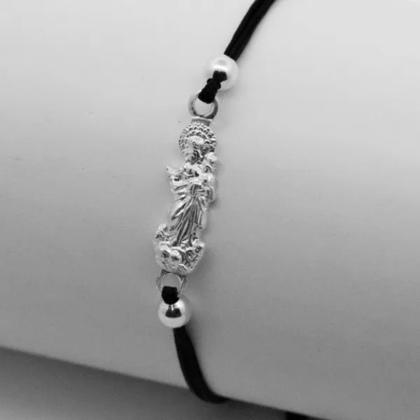Pulsera Virgen Blanca de Plata con Hilo Negro*Eguzkilore Hot